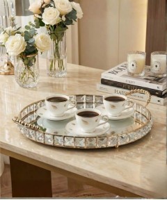 ZEYVE SQUARE STONE ROUND TRAY LARGE 43x35x6cm